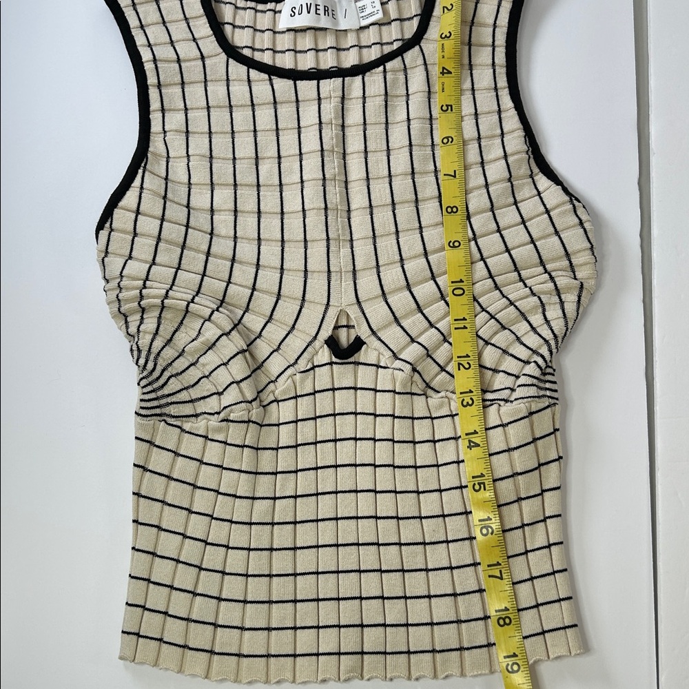 Sovere L strip tank top women’s stretch tan black peekaboo